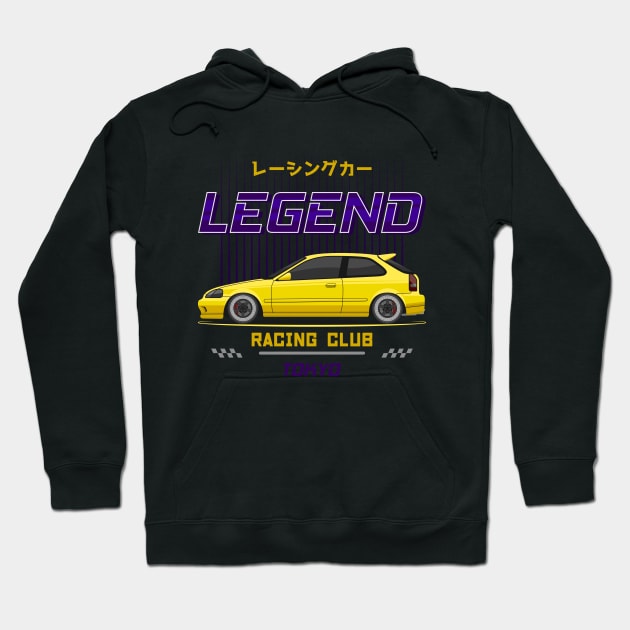 Midnight Racer Yellow EK 9 JDM Hoodie by GoldenTuners